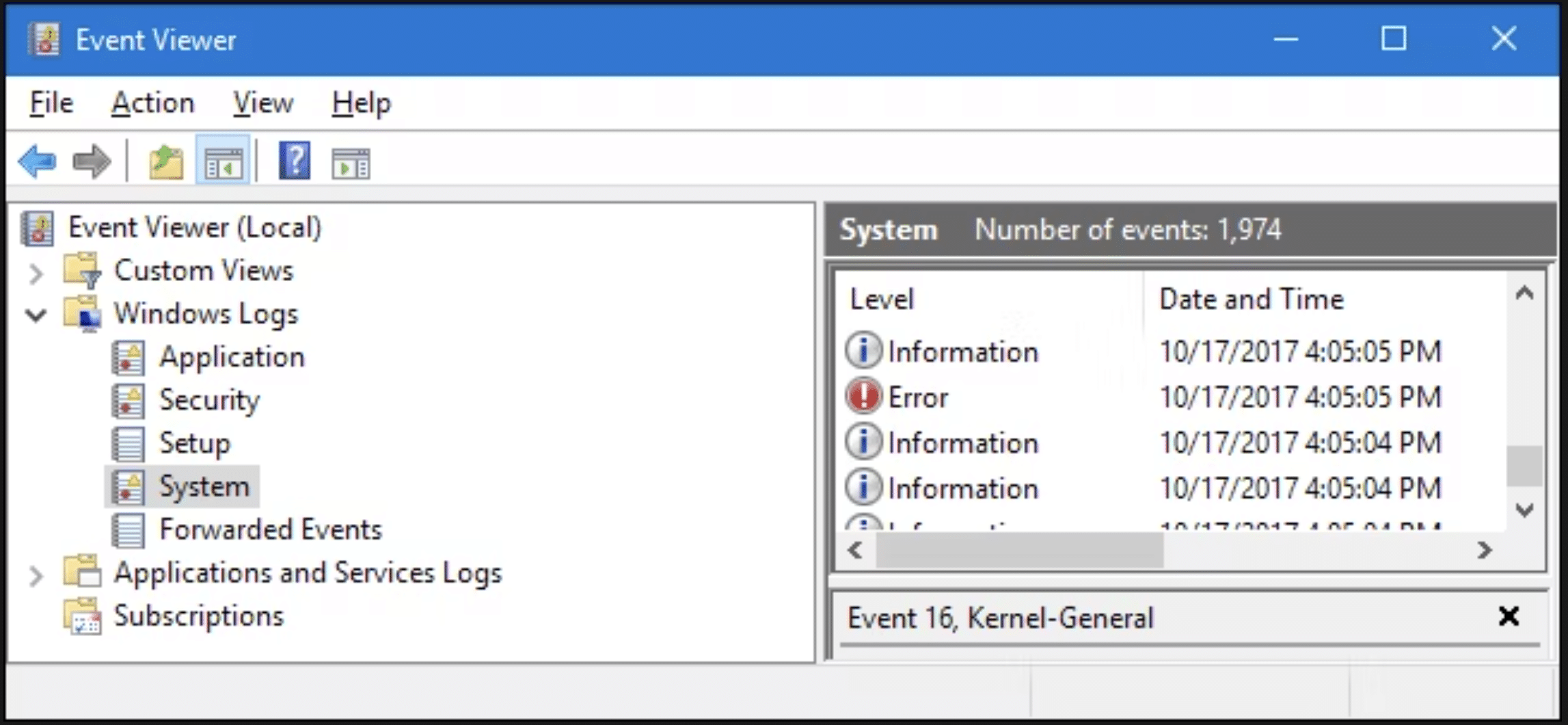 Diagnosing System Hang Issues from Event Viewer